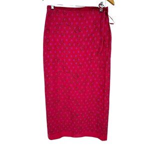 Express Womens Silk Wrap Maxi Pencil Skirt Size 9 10 Vintage 90s Boho Pink World